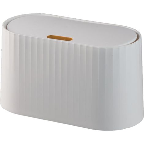1 poubelle de bureau à couvercle poussoir, compacte, finition brillante, polyvalente pour salle de bain, cuisine, salon et coiffeuse (1/5)