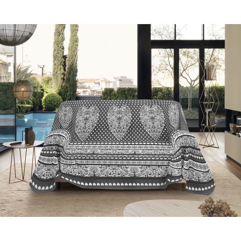 Telo Arredo Made in Italy in Cotone Grandfoulard Copritutto Copridivano Copriletto-Teli Sofà Arredatutto-Drappeggio-Arazzo-Copridivano Grand Foulard Letto Matrimoniale - Tirolo Antracite