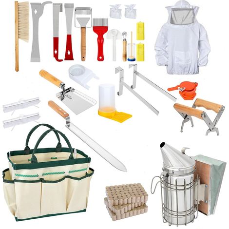Kit d'Outils d'Apiculteur Materiel 27 Pièces,Apiculture Materiel,Outils Et Accessoires Apicoles,Comprend Une Brosse à Abeilles,Un Crochet En j,Etc.,Convient Aux Apiculteurs Débutants (1/5)