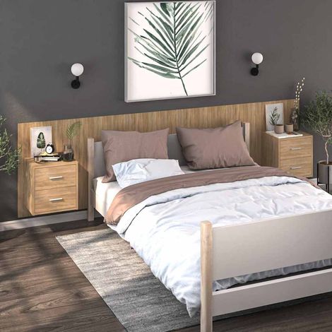 vidaXL Mesita de noche de pared 2 unidades color roble Sonoma (1/5)