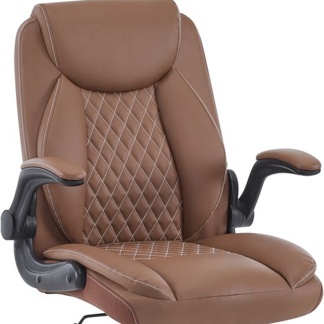 Sedia da ufficio ergonomica con supporto lombare e braccioli ribaltabili, seduta imbottita in similpelle - marrone (1/5)