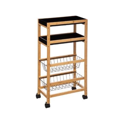 5Five Simply Smart – Desserte de cuisine roulante en bambou avec 2 paniers et 2 plateaux amovibles – H 83 cm – 4 roulettes avec freins – Résistante à l'humidité (1/10)
