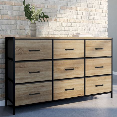 UTAH Arcón de tela de 9 cajones 115 cm mueble de almacenaje de diseño industrial (1/5)
