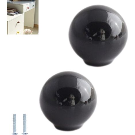 2 pieces black single hole cabinet knobs, round colorful ceramic cabinet knobs, colorful and cute ceramic round drawer handles