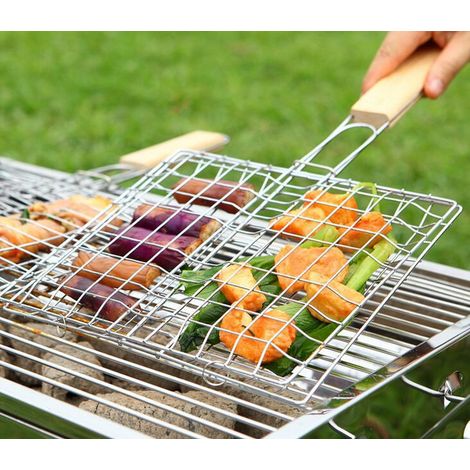 Panier à poisson portable pour barbecue, utilisé comme accessoire de barbecue en extérieur, en acier inoxydable 304 antirouille. Ce panier réutilisable est plus facile à utiliser. (1/5)