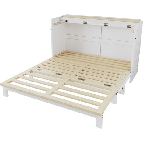 Klappbares Schrankbett 140x200 cm weiß mit USB, Steckdose und LED (1/5)