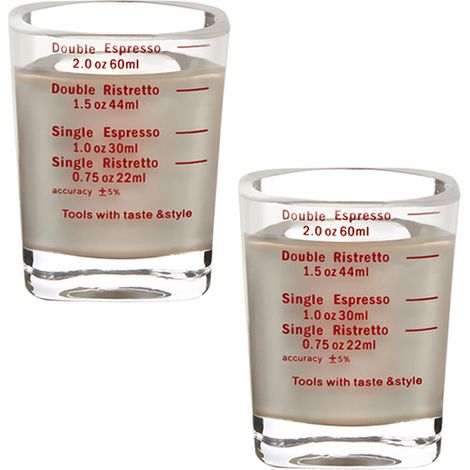 Verre à Mesurer - Verre à Espresso en Verre Trempé avec Échelle Imprimée - Pour Cuisine, Café, Vin, Boulangerie - Lot de 2 (1/5)