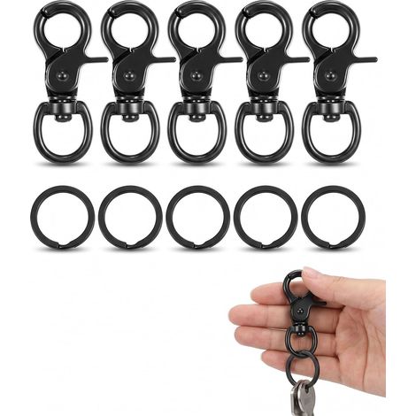 Lot de 5 Mousquetons Pivotants Noirs, en Alliage de Zinc Robustes pour Laisse de Chien, avec Anneaux Porte-clef, Noirs pour Porte-clef, Sacs et Fabrication DIY (1/5)