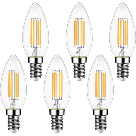 E14 Vintage LED Filament Candle Bulb, EXTRASTAR 4W LED Filament Bulb Equivalent to 40W Incandescent, E14 Vintage Edison Base Bulbs Warm White 3000K 400LM, Pack of 6 [Energy Class A++] (1/4)