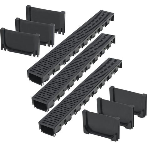 Set di tre canaline di drenaggio in plastica nera da 3 m 020002994