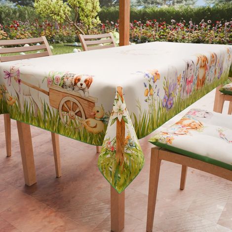 Nappe de Pâques rectangulaire Anti-Taches Nappe de Table de Cuisine Motif Lapin 14 Couverts 140 x 300 cm 100% Fabriqué en Italie (1/4)