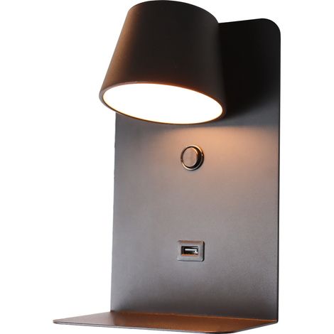 ALPINALUZ Aplique LED Orientable "BERNA" Aluminio Negro 6W con Interruptor y Carga USB y Type C, 3000K-4000K-6000K, Chips Osram, Driver KGP (1/5)