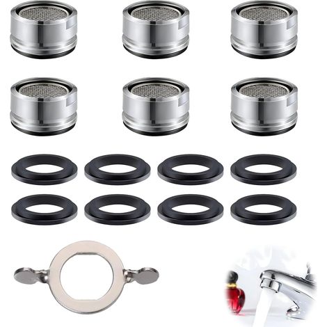 6 Piece Aerator Tap M24, Water Saving Aerator Water Savers Removable Bubbler with Stainless Steel Filter Includes 2 Seals 1 Key for Bathroom Kitchen Sink Faucet (1/5)