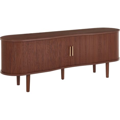Mobile TV con design scanalato, struttura in legno gambe in legno di pino, maniglie in metallo marrone scuro Laura (1/5)