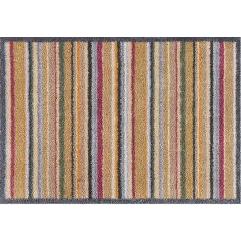 FLOORNOVO Schmutzfangmatte Natur Schmutzfang - 85 cm x 60 cm - Leise Streifen - waschbare Fußmatte Innen und übderdachte Außenbereiche (1/4)