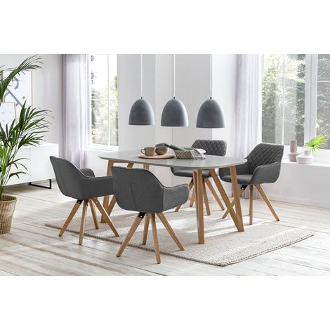 Ensemble Table de Salle à Manger 180x90 cm et 4 Chaises en Bois Massif Gris - PANGIVO (1/5)