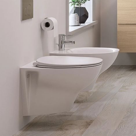 Sanitari sospesi Rimless Morning scarico a parete e sedile soft-close (1/5)