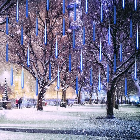 Guirlande lumineuse météores 192 LED bleu 30cm 8 tubes – Déco Noël intérieur extérieur, étanche pour jardin, sapin, mariage