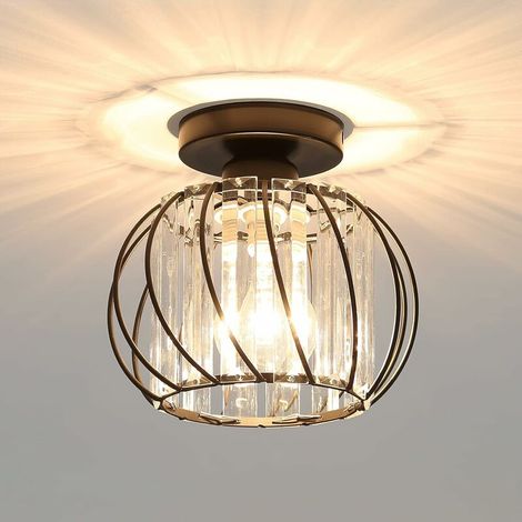 Modern Crystal Ceiling Light E27 LED Mini Crystal Chandelier Ceiling Light for Kitchen Dining Room Bedroom Hallway Entrance (Black) (1/5)