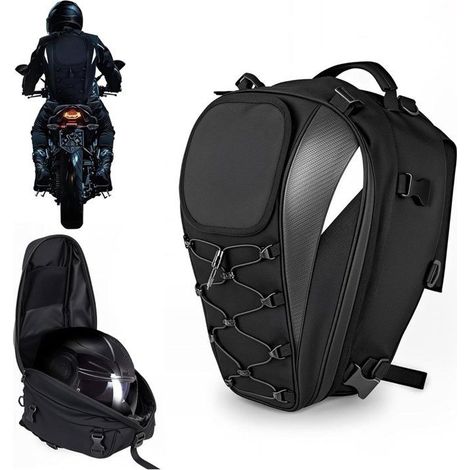 Sacoche moto étanche double – Bandes réfléchissantes – Housse pluie incluse – Pour casque (1/5)