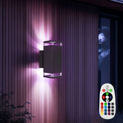 Lampada da parete per casa, lampada da parete, luce per esterni, facciata, alluminio nero, 2 lampadine GU10, telecomando dimmerabile, 2x LED RGB 3,5 W 290 Lm bianco caldo L 23,5 cm