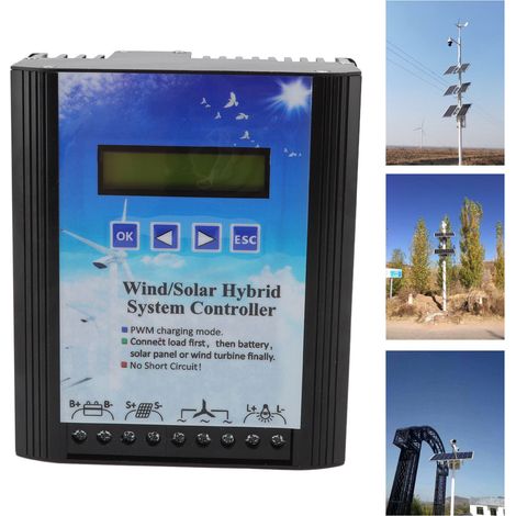 12-24V PWM Hybrid-Wind-Solar-Regler mit LCD-Display für netzunabhängige Systeme - Blaue Aluminiumlegierung 148x162x85mm - Intelligente Entlade- und Strombegrenzungsfunktionen (1/5)