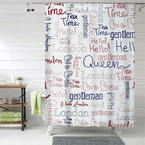 Rideau de douche décoratif œillets plastique, motif original, 90x180 cm (1/5)