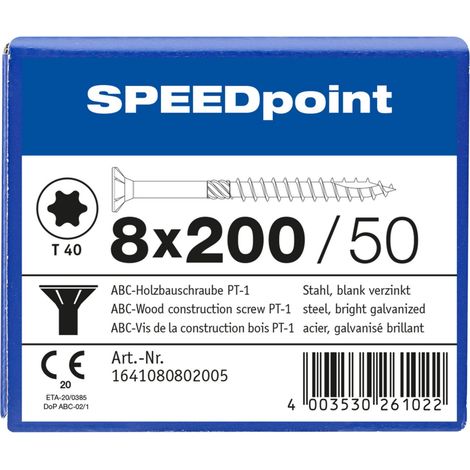 ABC 8x200 Speedpoint Holzbauschraube Senkkopf TX Verzinkt Teilgewinde (1/4)