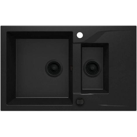 Lavello cucina in granito con 2 vasche e gocciolatoio 78x49 cm nero - Nexyo