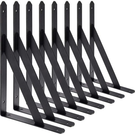 Fitags – Supports d'étagère murale lot de 8 – Acier noir 200 x 120mm – Capacité de charge 66 lb – Supports triangulaires pour étagères lourdes (1/5)