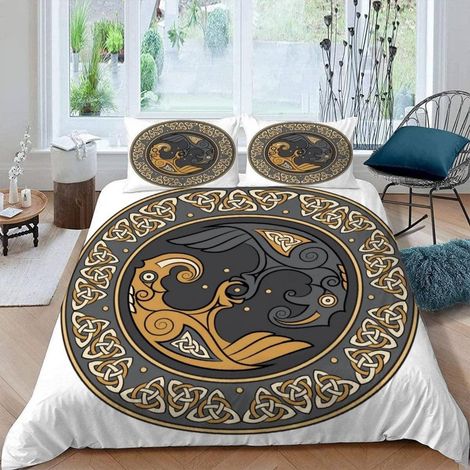 Bettwäsche 155x220 cm 3-teilig Wikinger Mythologie Mikrofaser mit Reißverschluss