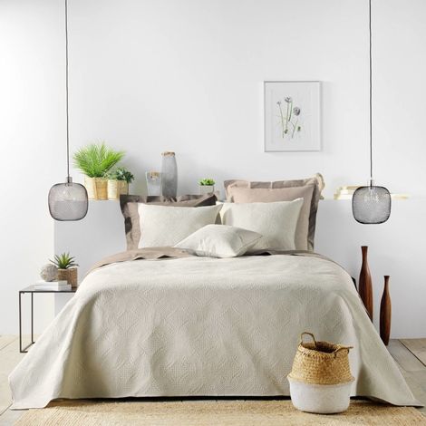 Couvre-lit 2 personnes matelassé 220x240 microfibre unie Romane naturel