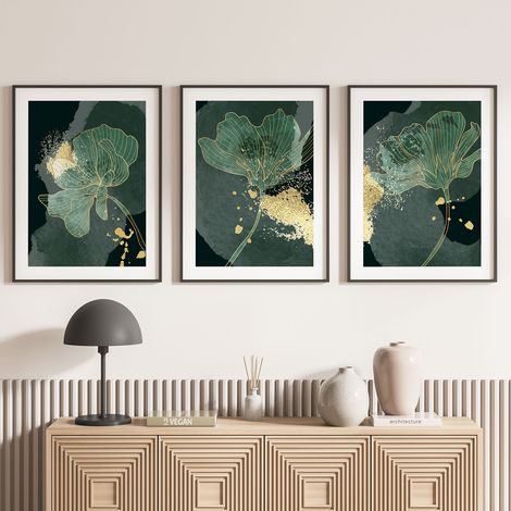 Lot de 3 Affiches / Posters Triptyque - Feuilles - 3 Affiches - 70x100 cm (Cadres non fournis) - Photo pleine page (1/5)
