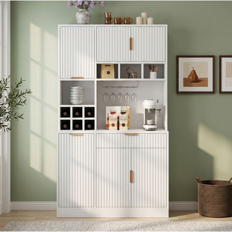 Buffetschrank 100 x 40 x 175 cm mit Steckdosen, USB-C/USB-A, Weiß HAVRYA (1/5)