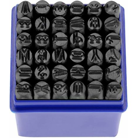 BRAVIX Poinçon de Lettre, Jeu de Timbres en Métal 36Pcs Poinçon de Numéro à Frapper Lettre à Frapper Lettre Alphabet A-Z et Numero 0-8 en Acier au Carbone Outil de Presse pour Perforation 1/4’’ -