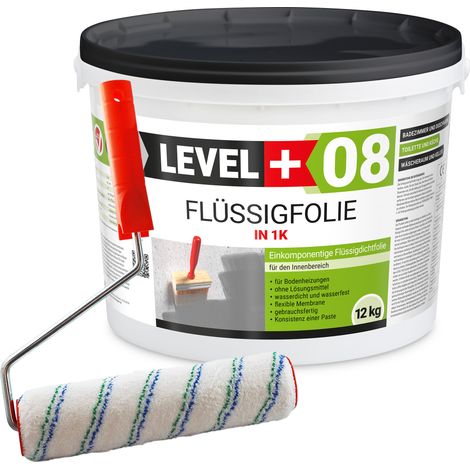 LEVEL+ Flüssigfolie 12kg Dichtfolie Bad + Farbroller L+08 (1/5)