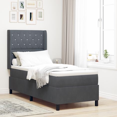 LED Box Spring Bed with Mattres Dark grey 80 x 200 cm Velvet vidaXL (1/5)