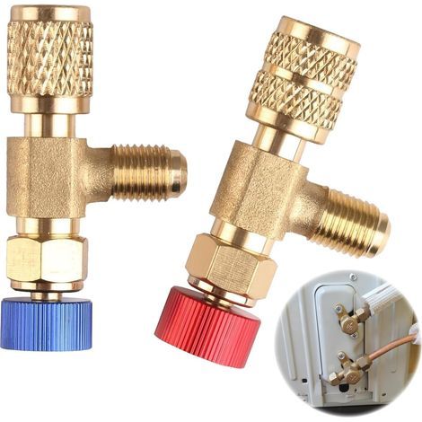 2 Pièces Adaptateur De Valve De Réfrigérant R22 R410, 1/4"- 5/16" Vanne Régulation Réfrigérant, Soupape De Sécurité Liquide, Soupape De Sécurité Climatisation, Pour Adaptateur (1/5)