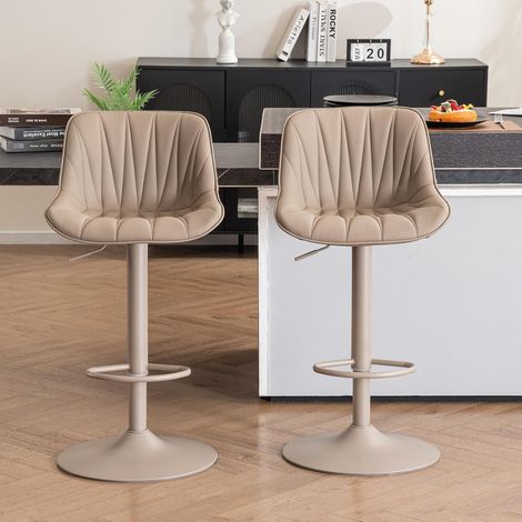 Lot de 2 tabourets de bar modernes pivotants avec dossier, tout kaki (1/5)