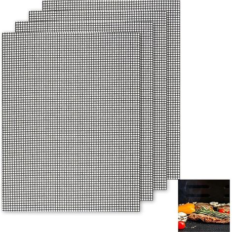 Ensemble de 4 tapis de cuisson pour barbecue, 40 x 30 cm, grille antiadhésive noire,réutilisable, compatible avec les barbecues à gaz, à charbon, électriques et les friteuses à air chaud (1/5)