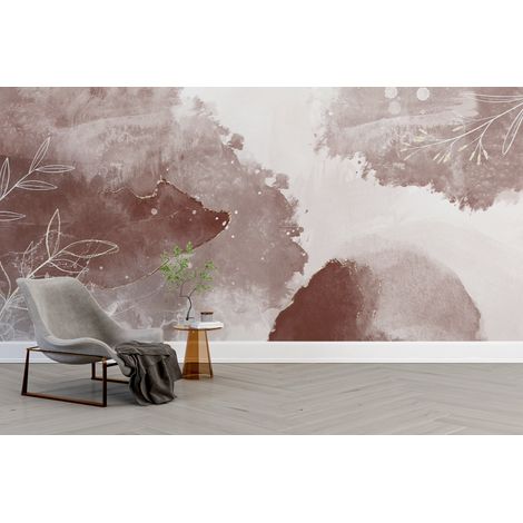 Papier peint grunge - texture aquarelle marron et blanche - 150 x 250 cm (1/2)