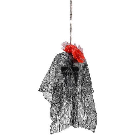 Gruselige Halloween-Dekoration: Hängender Totenkopf, Skelett, Geist – Halloween-Dekoration für Haus, Garten, Hof, Bar – Partyzubehör – Requisiten für Spukhäuser (rote Blume) (1/3)