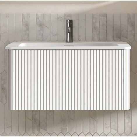 Mobile bagno sospeso con lavabo in pietra minerale 81 cm bianco DESVIAE (1/5)