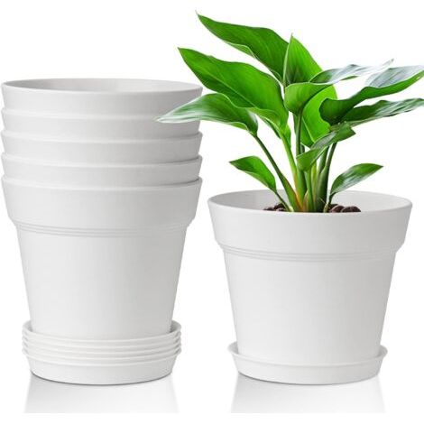 BUNTHAUS 6pcs pots de plantes en plastique système d'irrigation blanc avec évent pour jardin de balcon extérieur intérieur (1/5)