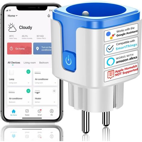 Prise connectée WiFi intelligente 16A – Programmateur électrique avec minuterie – Compatible Alexa et Google Assistant – Application Tuya/Smart Life