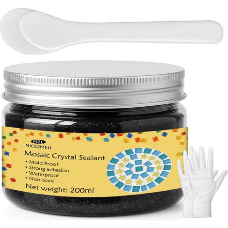 Kit Mosaique, 200g Joint Cristal pour Mosaique, Sans Hydratation Requise, Directement Applicable, Mosaique Loisir Creatif pour les Projets DIY (Noir) (1/5)