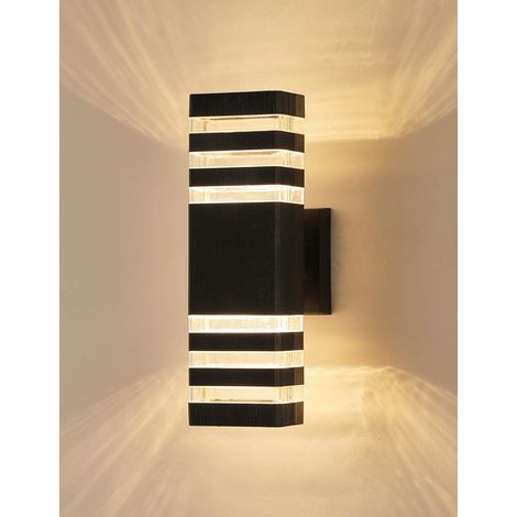 RHAFAYRE Applique murale d'extérieur, applique murale extérieure en aluminium haut/bas 2 x 5 W 6400 K ampoules blanches froides incluses, étanche IP44, blanc chaud (1/5)