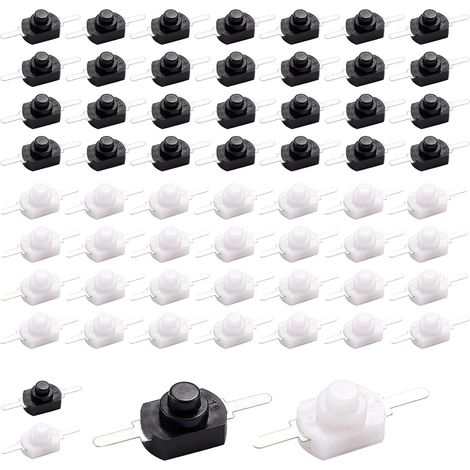 Push Button Switch Self-Lock 2 Pin Mini On/Off Switch for Flashlight SMD Type Light Lamp Wall Socket DC 30V 1A (30pcs White + 30pcs Black) (1/5)