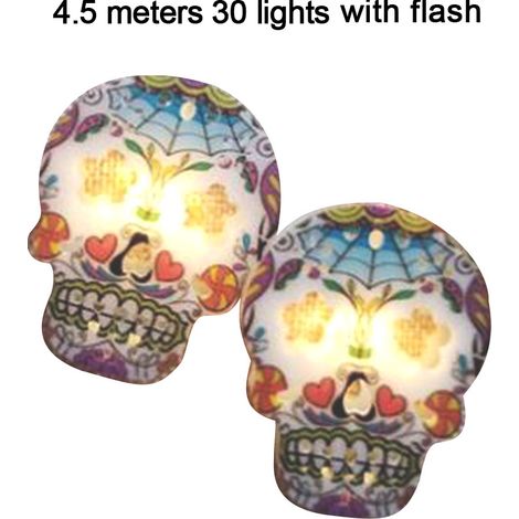 Guirlande lumineuse squelette LED 30 lumières, alimentée par batterie pour décoration Halloween intérieure et extérieure (1/5)