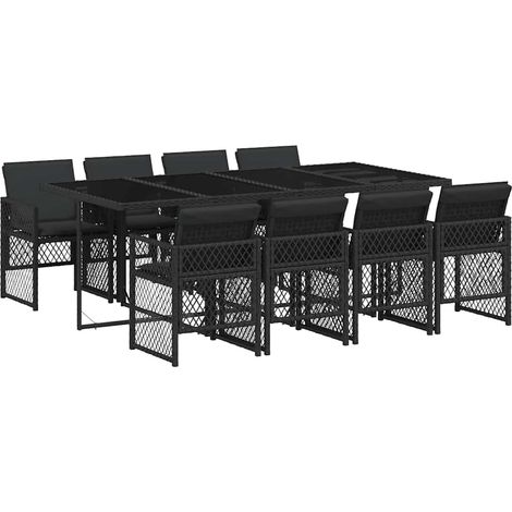 Maison Exclusive - 9-tlg. Garten-Essgruppe mit Kissen Schwarz Pol
